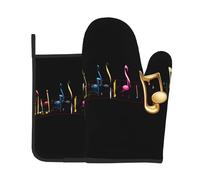 LLKGOT Juego de manoplas y soportes para ollas con impresión de notas musicales coloridas para abrir la tapa de la olla en la cocina, microondas, horno