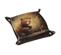 Llkgot Little Bear Playing in The Water - Bandeja de almacenamiento de piel de PVC de doble cara para un almacenamiento y organización cómodos