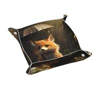 Llkgot Little Fox Hiding from The Rain - Bandeja de almacenamiento de cuero de doble cara de PVC de calidad media para un almacenamiento y organización cómodos