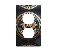 LLKGOT Panel de pared de doble enchufe con patrón de engranajes Steampunk, cubierta de alimentación doméstica duradera para enchufes e interruptores decorativos