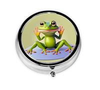 LLKGOT Pastillero redondo con 3 compartimentos para guardar pastillas y viajes portátiles de The Funny Frog Doing Yoga