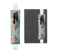 LLKGOT - Portalápices de cuero con diseño de cheurón rojo y blanco con impresión de globos de aire caliente para diarios de tapa dura, diarios, planificadores, bolsa de correa ajustable