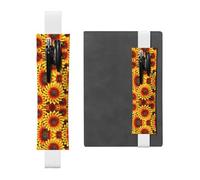 LLKGOT Portalápices de cuero con estampado de girasol rojo y amarillo para diarios de tapa dura, diarios, planificadores, bolsa de correa ajustable