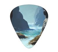LLKGOT Púa de guitarra con imagen de agua de mar entre las rocas, 12 piezas con tres combinaciones de púas de grosor adecuadas para bajo y ukelele