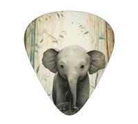 LLKGOT Púa de guitarra de bambú con imagen de elefante del bosque, 12 piezas con tres combinaciones de púas de grosor adecuadas para bajo y ukelele