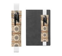 LLKGOT Soporte de cuero para bolígrafos, marcapáginas, brújula, mapa, impresión náutica, para diarios de tapa dura, agendas, planificadores, bolsa de correa ajustable, White, Talla única