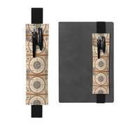 LLKGOT Soporte de cuero para bolígrafos, marcapáginas, brújula, mapa, impresión náutica, para diarios de tapa dura, agendas, planificadores, bolsa de correa ajustable, Black, Talla única