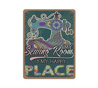 LLLDHGCBSS Cartel de metal con texto en inglés «My Sewing Room Is My Happy» vintage, póster de estaño, decoración de pared, cocina, hogar, garaje, 16 x 12 pulgadas