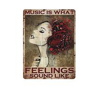 LLLDHGCBSS Letrero de metal con texto en inglés "Music Is What Feelings Sound Lie", póster de metal para decoración de pared, cocina, hogar, garaje, 16 x 12 pulgadas