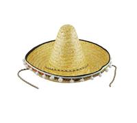 LLLmhuaa Mexicanos - Sombrero de paja hecho a mano, estilo hawaiano, accesorios de vestir, paja con pompones blancos, sombreros para adultos