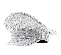 LLLmhuaa Sombrero de capitán con lentejuelas remaches, sombrero de marinero para discoteca, casa, cóctel, fiestas, vacaciones, cristal brillante para actores comediantes, suministros de manualidades