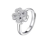 Lllunimon 925 Anillos de plata de ley para las mujeres de cuatro hojas Trébol Spinner Anillo Ajustable Declaración Abierta Alivio Estrés Bandas Anillos de boda Regalo de la suerte,Plata