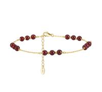 Lllunimon 925 Plata de Ley Granate Rojo Natural Micro Cuentas Delicada Pulsera de Tobillo para Mujeres Enero Piedra de Nacimiento Cristales de Energía Tobillera,Oro