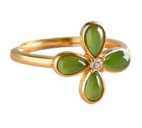 Lllunimon 925 Plata Natural Hotan Jade Jaspe Anillo de Mujer Anillos de Boda para Mujer Anillo de Circonita Cúbica Apertura Ajustable Aniversario Boda San Valentín Chapado en Oro,I