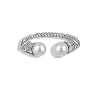 Lllunimon 925 Sterling Silver Vintage Apilamiento Pearl Rings Adjustable Open Pearl Full Finger Ring Personalidad de moda Perla Declaración Prom Jewelry Valentine Gift para mujeres