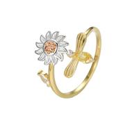 Lllunimon Anillo de abeja girasol 925 de plata estilo boho joyería ajustable Estilo romántico personalizado Regalos de uso diario para ella,Oro