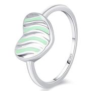 Lllunimon Anillo de corazón calado de rayas de plata S925, técnica de esmalte, joyería sencilla y romántica. Uso diario, un regalo para ella.,Size 6