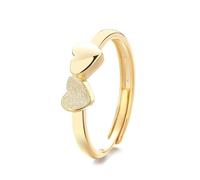 Lllunimon Anillo de doble corazón de plata S925 chapado en oro Joyería artesanal esmerilada Elegante estilo minimalista Regalos de uso diario para ella,Oro