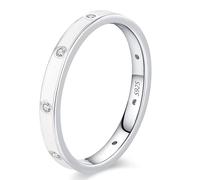 Lllunimon Anillo de esmalte bicolor en blanco y negro de plata S925 con incrustaciones de circonita, joyería simple y elegante. Para uso diario, un regalo para ella.,blanca,Size 8