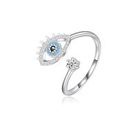 Lllunimon Anillo de plata esterlina S925 para mujer anillo de ojo de diablo bohemio joyería de la suerte para uso diario como regalo de cumpleaños para ella,Plata