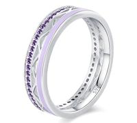 Lllunimon Anillo de plata S925 con doble capa y calado lleno de circonitas, joyería de esmalte, joyería simple, vibrante y romántica. Uso diario, regalo para ella.,Púrpura,Size 8