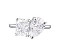 Lllunimon Anillo de plata S925 con doble piedra en forma de gota cuadrada, acabado pulido en espejo, joyería simple y elegante. Regalado para usar en una boda, un regalo para ella.,Size 6