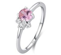 Lllunimon Anillo de plata S925 con esmeralda y diamante rosa, artesanía en engaste de piedras preciosas, joyería simple y elegante, uso diario, regalo para ella.,Rosado,Size 5