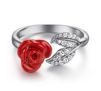 Lllunimon Anillo de plata S925 con rosa roja de estilo bosque, técnica de esmalte, joyería sencilla y romántica. Uso diario, un regalo para ella.,Size 6