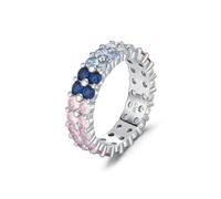 Lllunimon Anillo de plata S925 de diamantes microengastados arco iris degradado engranaje joyería Color contrastante estilo elegante Regalos de uso diario para ella