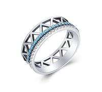 Lllunimon Anillo Eternity Band de 6 mm Anillo turquesa de plata de ley 925 Anillo de boda único Anillo de promesa de declaración para mujer Her,US9