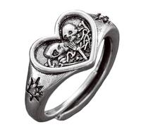 Lllunimon Anillos de cobre con calavera y corazón gótico en dorado y plateado para mujer, joyería punk diaria, uso casual, regalo para novia/novio, temática oscura para fiestas,Plata
