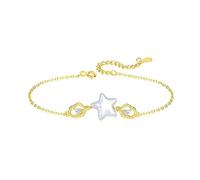 Lllunimon Brazaletes de plata esterlina chapada en oro, pulsera de perla barroca con encanto de estrella, ajustable de 7 más 2 pulgadas, uso diario, regalo de joyería para mujeres,Oro