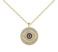 Lllunimon Collar Colgante De Mal De Ojo De Diamante Azul Y Blanco 925 Collar De Ojo Redondo De Plata Esterlina Encantador Regalos De Joyería Para Mujeres Aniversario De Cumpleaños,Oro