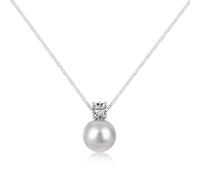 Lllunimon Collar colgante de perla única para mujer Collar de dama de honor nupcial de perla blanca con circonita Gargantilla de plata esterlina de cristal de protección Oración Fe Joyería,blanca