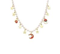 Lllunimon Collar de acero inoxidable bañado en oro con imitaciones de perlas, proceso de esmalte, estilo elegante y dulce. Uso diario, regalo para ella.