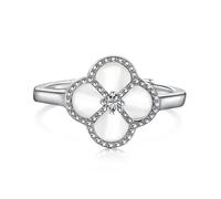 Lllunimon cuatro anillos de trébol de hoja para las mujeres • madre de perla blanco/ónix negro Lucky Clover anillos • regalos de joyería para novia 925 anillos de apertura de plata esterlina,blanca