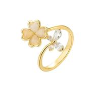 Lllunimon Cuatro anillos de trébol de hoja para mujeres Cubic Zirconia Love Heart Cat Eye Stone Lucky Clover Rings Adjustable Open Relief Stress Fidget Finger Bands Jewelry Gifts para novia
