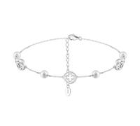 Lllunimon Dainty Freshwater Pearl Bead 14K Gold Sterling Silver Tobillera ajustable para las mujeres Regalo para ella Lucky Cuatro hojas Tobilleras para las mujeres,Platinum