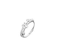 Lllunimon Delicados anillos de flores para mujeres 999 anillos de plata esterlina para mujeres Anillo de flor de ciruelo Regalo de joyería de moda ajustable,Silver1