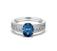 Lllunimon Exquisito amor de mariposa Anillo de plata esterlina S925 con hilera de diamantes Anillo ovalado de diamantes azules Regalos de uso diario para ella,H,Size 9