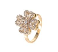 Lllunimon Fidget Spinner Rings Ajustable Open Four Leaf Clover Ring Gold Cubic Zirconia Ring, anillo giratorio de la rueda giratoria Lucky Jewelry Gifts para novia