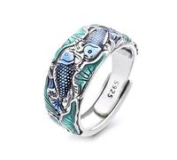 Lllunimon Glaze Colorido Vintage Lotus Carpa Sterling Silver Silver Rings Exquisito Hollow out Open Open Jewelry Gifts for Men Mujeres,A