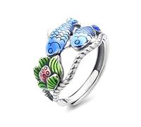 Lllunimon Glaze Colorido Vintage Lotus Carpa Sterling Silver Silver Rings Exquisito Hollow out Open Open Jewelry Gifts for Men Mujeres,B