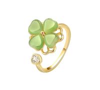 Lllunimon Lucky Green Four Leaf Clover Spinner Ring Cubic Zirconia Love Heart Cat Eye Stone Flower Stacking Adjustable Open Statement Relief Stress Fidget Finger Bands Anillos de boda