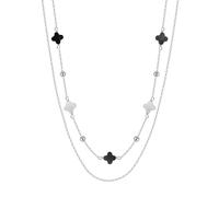 Lllunimon Oro Perla Collar de Trébol Collares en capas para las mujeres 14K chapado en oro Dainty Clover Pendant Choker Necklaces Stackable Simple Gold Jewelry for Women,Platinum