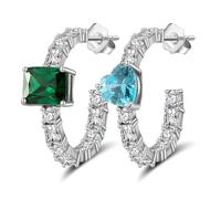 Lllunimon Pendientes asimétricos de plata de ley 925 con corazón cuadrado Accesorios pioneros Estilo de personalidad elegante Regalos de uso diario para ella