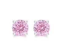 Lllunimon Pendientes brillantes de plata de ley 925 Rose Cut Brilliant Diamond Halo Stud Earrings Pink Post Earrings for Women Promise Wedding Valentines Jewelry Gift for Women,B