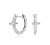 Lllunimon Pendientes de aro con cruz de plata esterlina S925 para mujer con circonia cúbica de grado 5A, joyería de creencias religiosas, regalo para ella,Plata