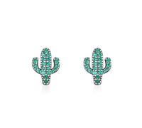 Lllunimon Pendientes de Cactus 925 Plata de Ley Pendientes de Mujer Circonita Verde Cactus Joyería Minimalista para Uso Diario Un regalo para ella,Negro