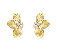 Lllunimon Pendientes de circonia cúbica, aretes de zirconia en forma de pétalo de cobre chapado en oro de 18K, joyería diaria elegante retro, regalo para mamá/novia/hermanas,Ear Stud